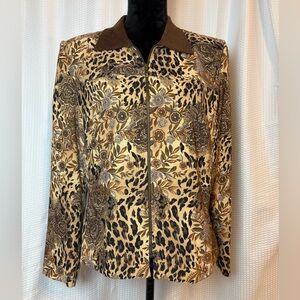 Vintage Melissa Harper brown black leopard & floral print full zip jacket 12